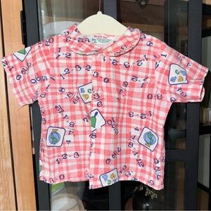 Vintage 80s Health-tex button down Shirt ABCs Gingham Back to School baby boy